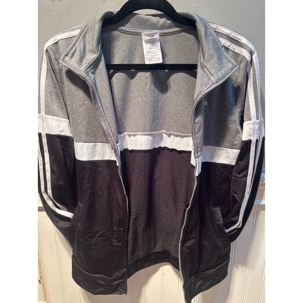 Adidas Boys Track Jacket Grey Black White Colorblock Full Zip Size Large 14/16‎ - Picture 5 of 7